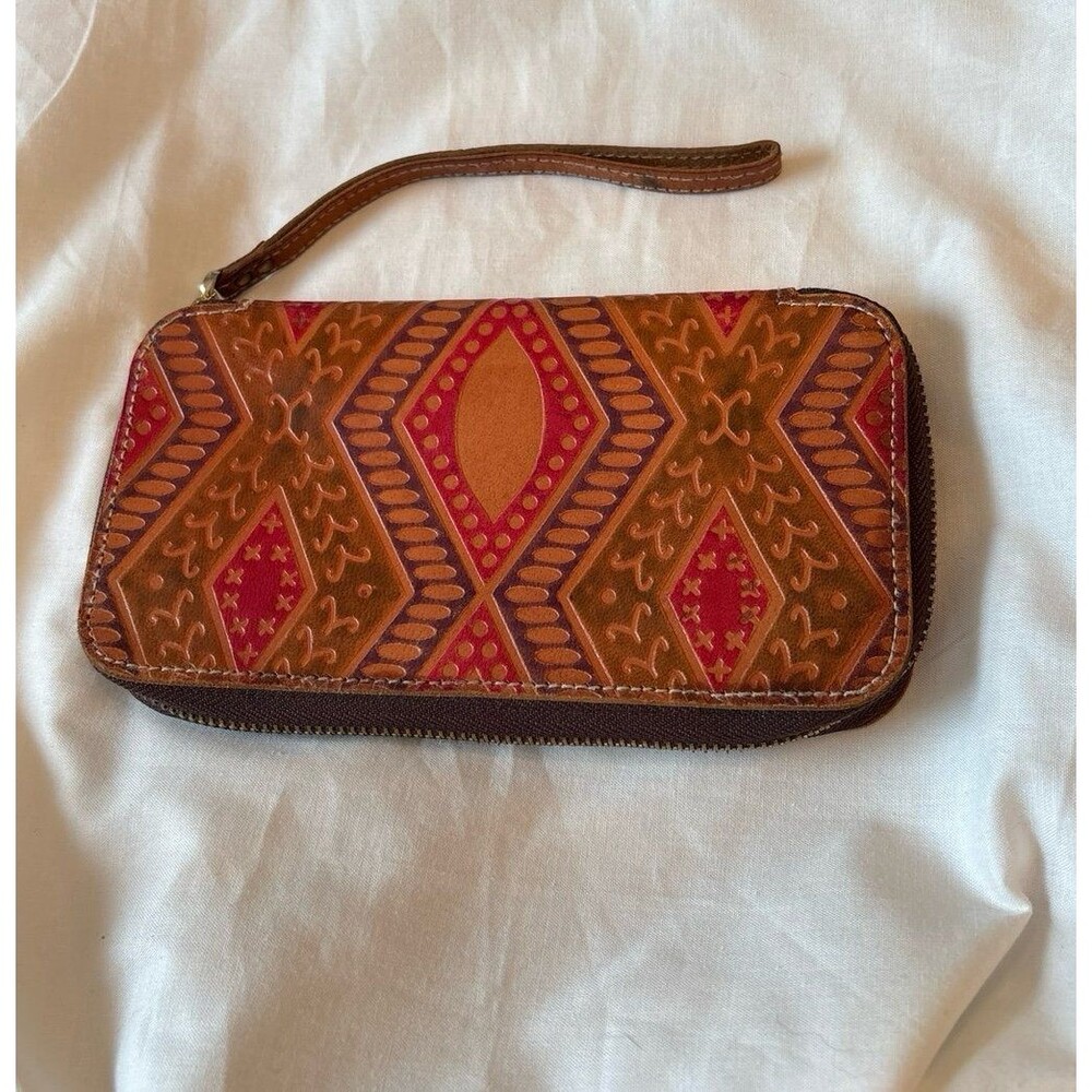Wallet clutch noon day collection leather wristlet southwest vintage cowboy red